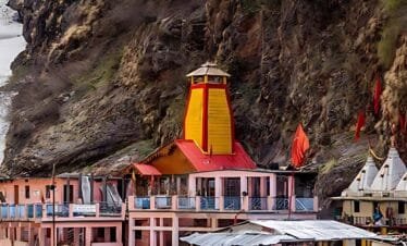 Yamunotri Temple in Uttarakhand with hot springs and Himalayan mountains during Char Dham Yatra