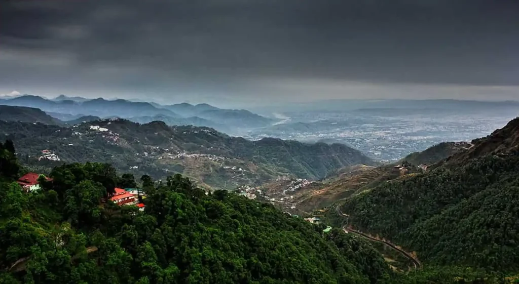 Dehradun city view with lush greenery, Himalayan foothills, and urban landscape in Uttarakhand